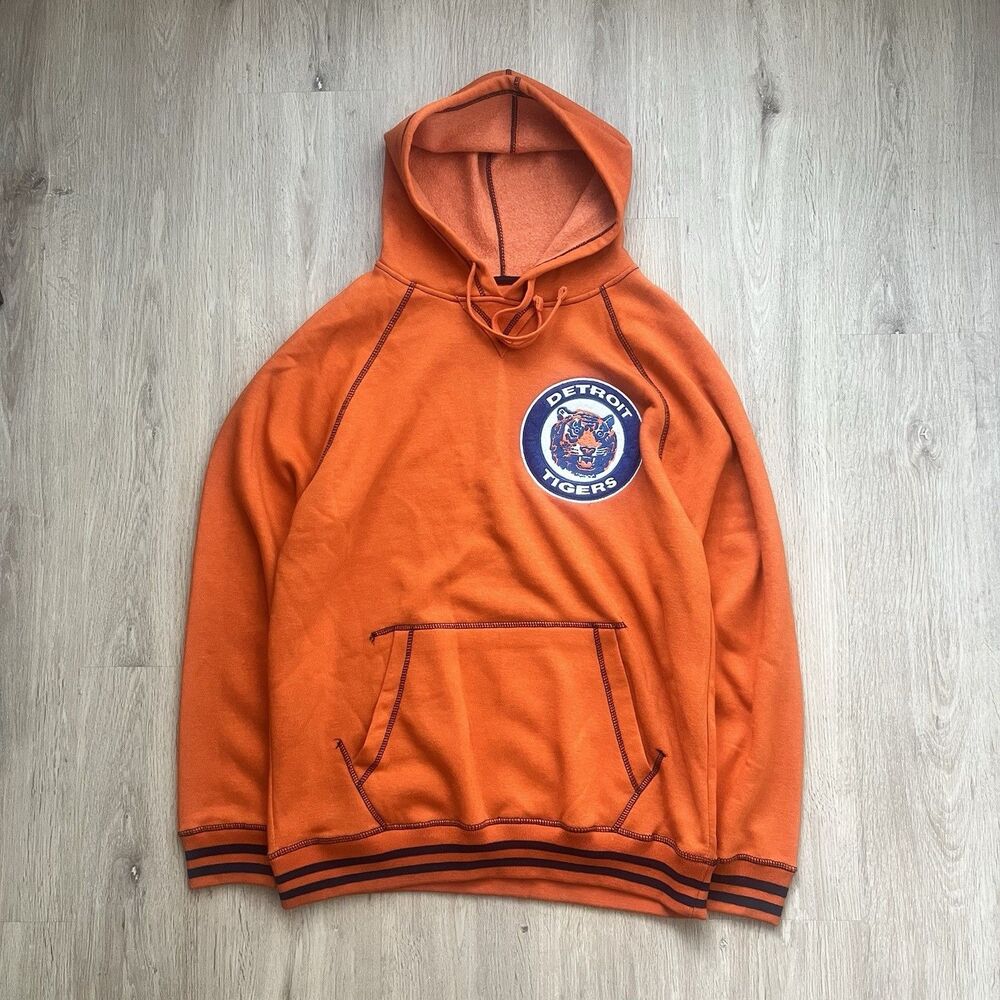 Stitches Sweatshirt Mens Large Orange Detroit Tigers MLB Baseball Sports Hoodie